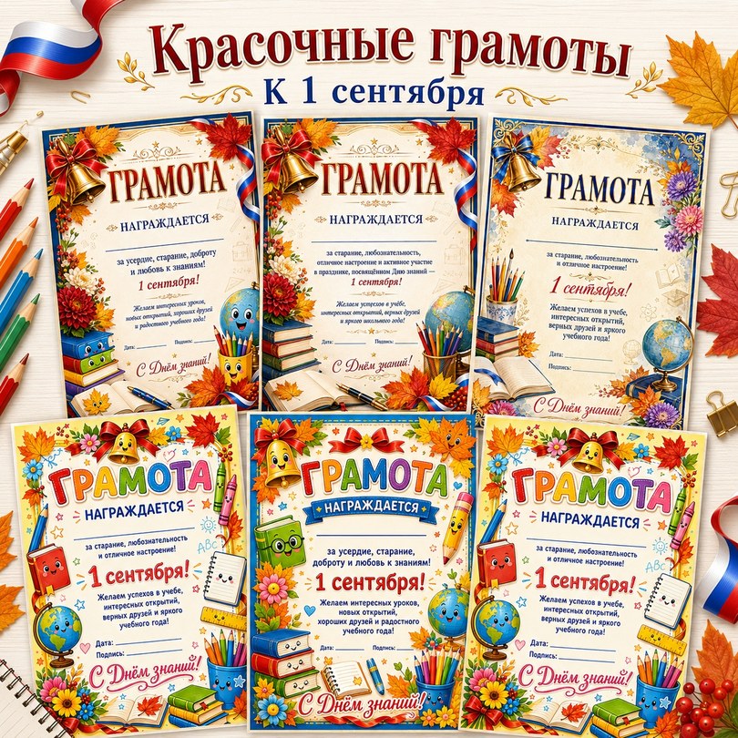 Грамоты школьникам на 1 сентября — 6 шаблонов к Дню Знаний — PDF-пособие для детсада