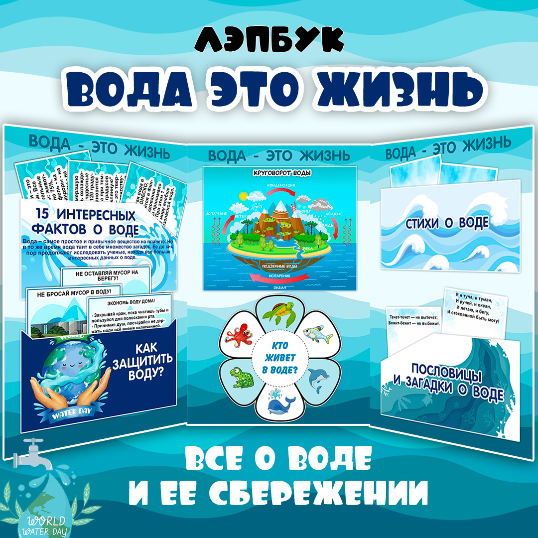 Лэпбук «Вода» — экология и свойства воды для детей — PDF-пособие для детсада