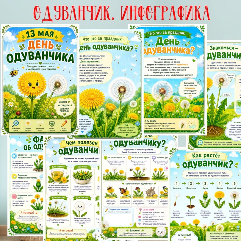 Инфографика «День одуванчика» — 13 мая для детей — PDF-пособие для детсада