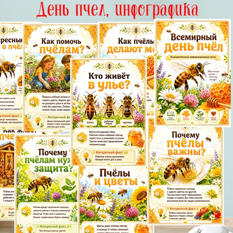 Инфографика «Всемирный день пчёл» — 20 мая для детей — PDF-пособие для детсада