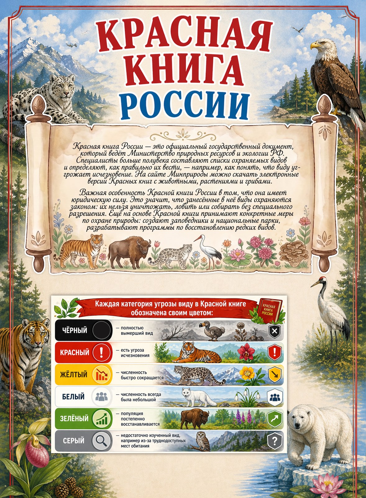 Лэпбук Красная книга России — 34 карточки и задания для детей 4-7 лет — превью страницы 1