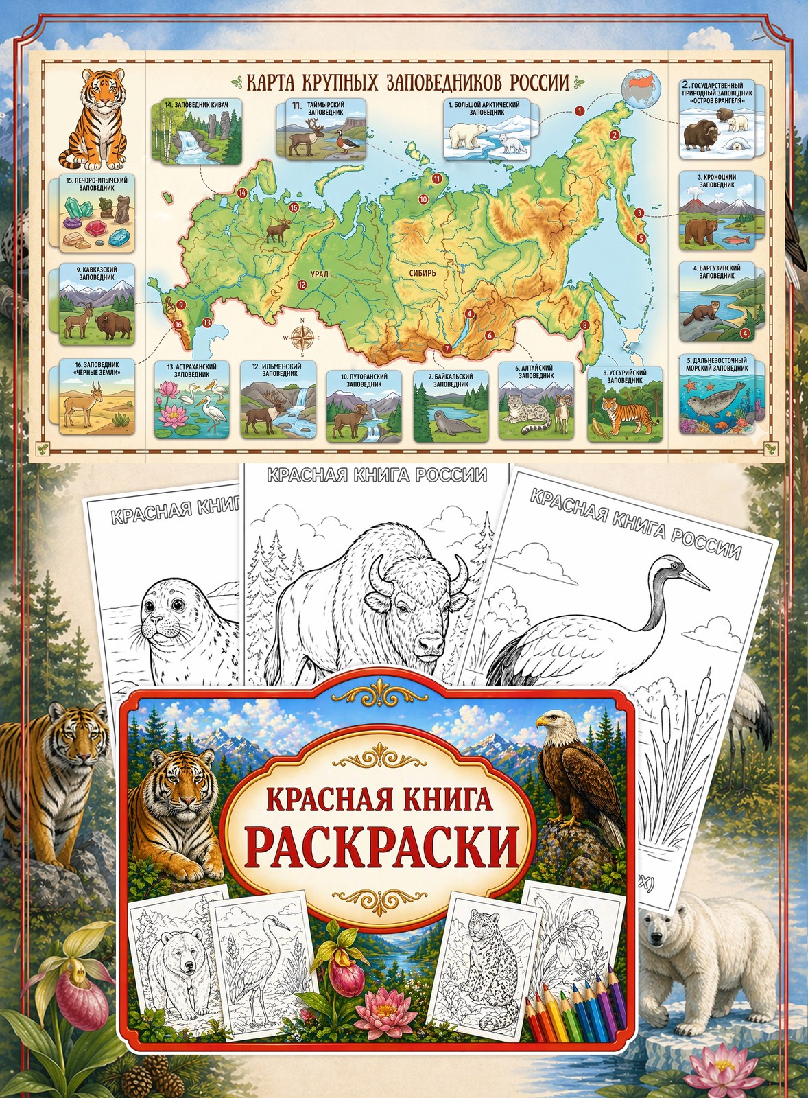 Лэпбук Красная книга России — 34 карточки и задания для детей 4-7 лет — превью страницы 3
