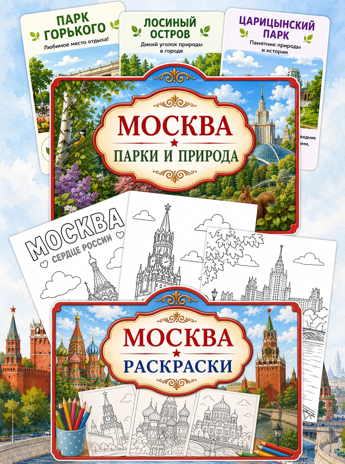 Лэпбук Москва — 25 карточек и заданий для детей 4-7 лет — превью страницы 3
