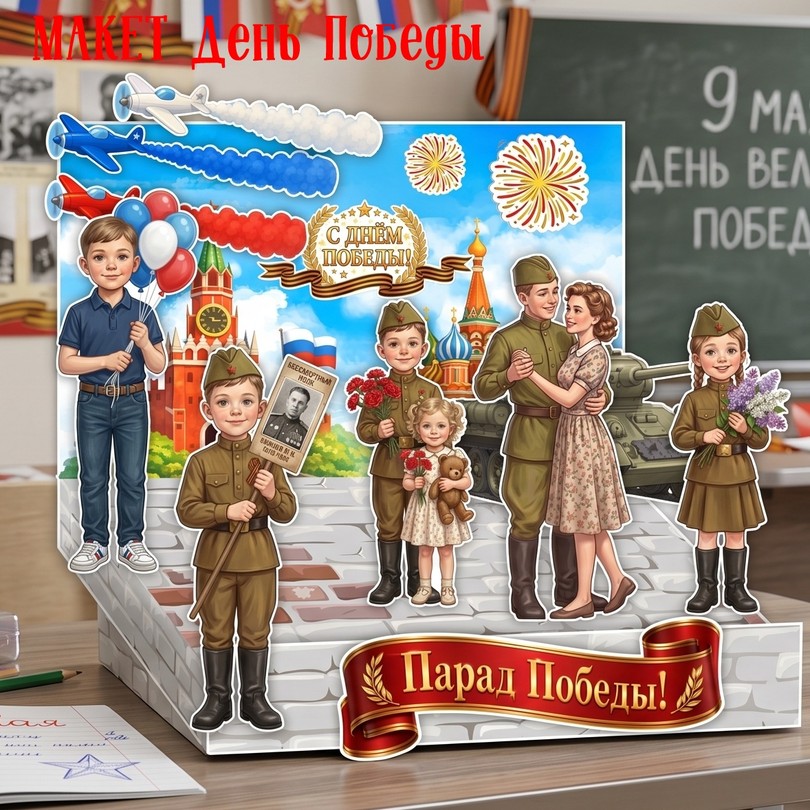 Макет «Парад Победы» — объёмная композиция ко Дню Победы — PDF-пособие для детсада