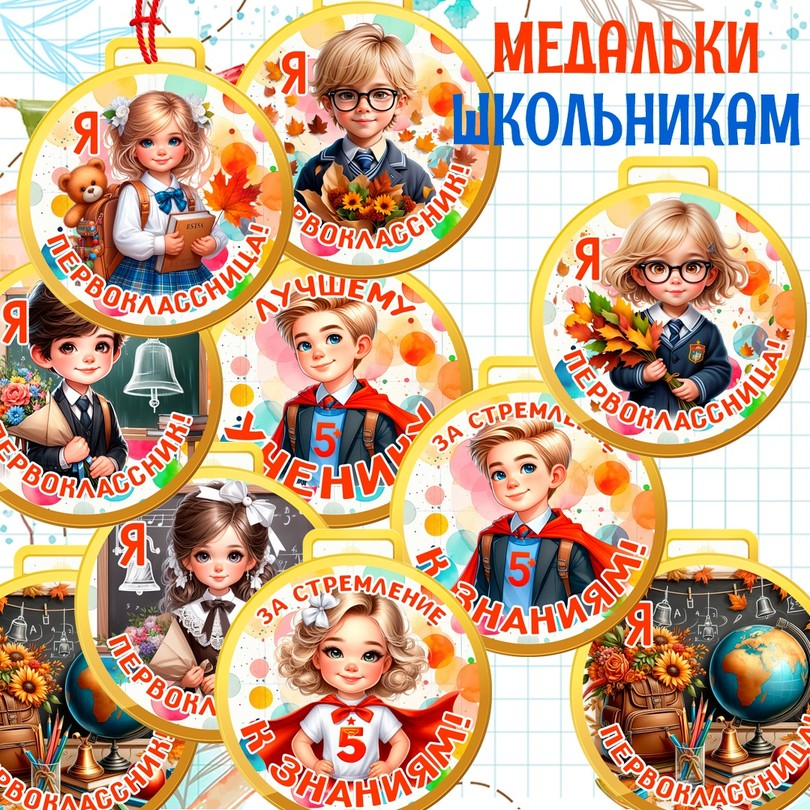 Медали школьникам и первокласснику — 12 шаблонов на 1 сентября — PDF-пособие для детсада