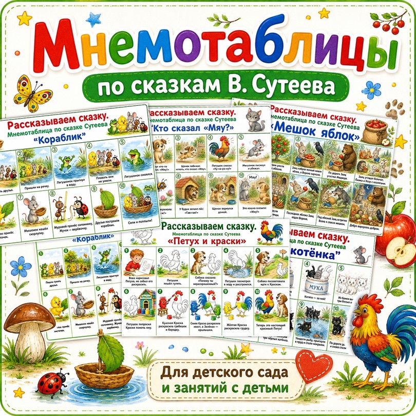 Мнемотаблицы по сказкам Сутеева — PDF-пособие для детсада