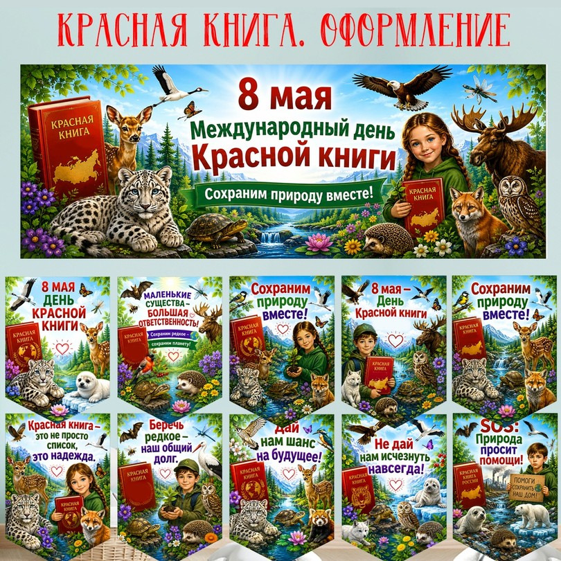 Оформление на День Красной книги — баннер и флажки — PDF-пособие для детсада