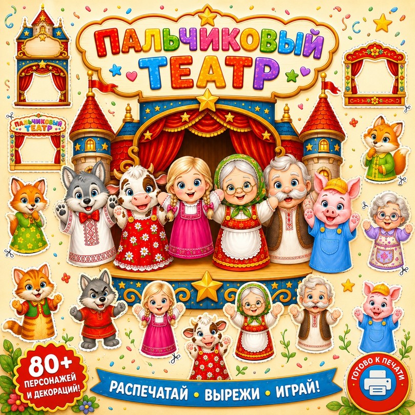 Пальчиковый театр (80+ персонажей) — PDF-пособие для детсада
