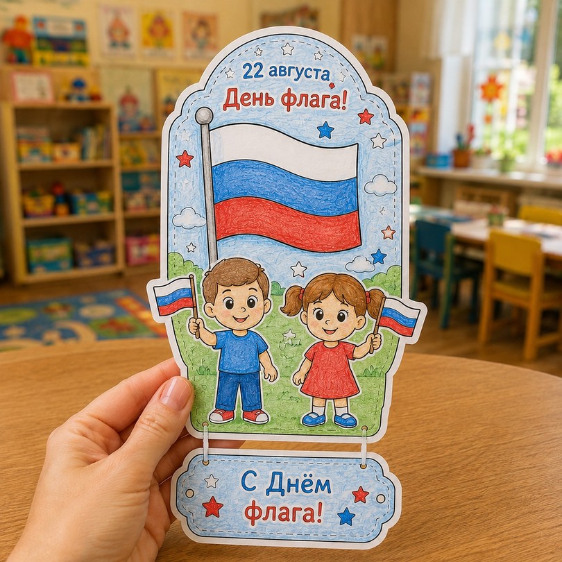 Поделка ко Дню флага — раскрась и собери «22 августа» — PDF-пособие для детсада