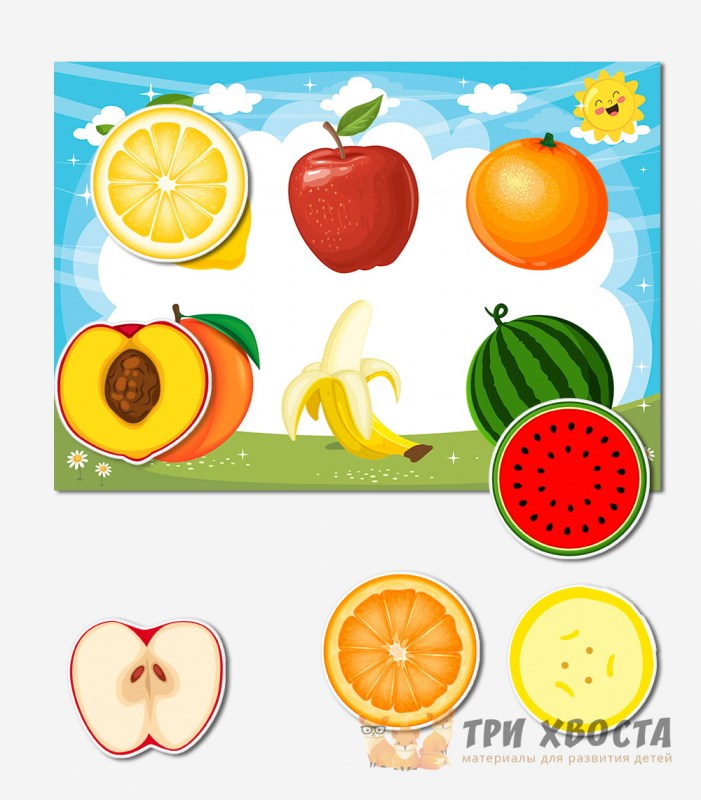 Игра на липучках «Половинки фрукты» — сопоставление — PDF-пособие для детсада