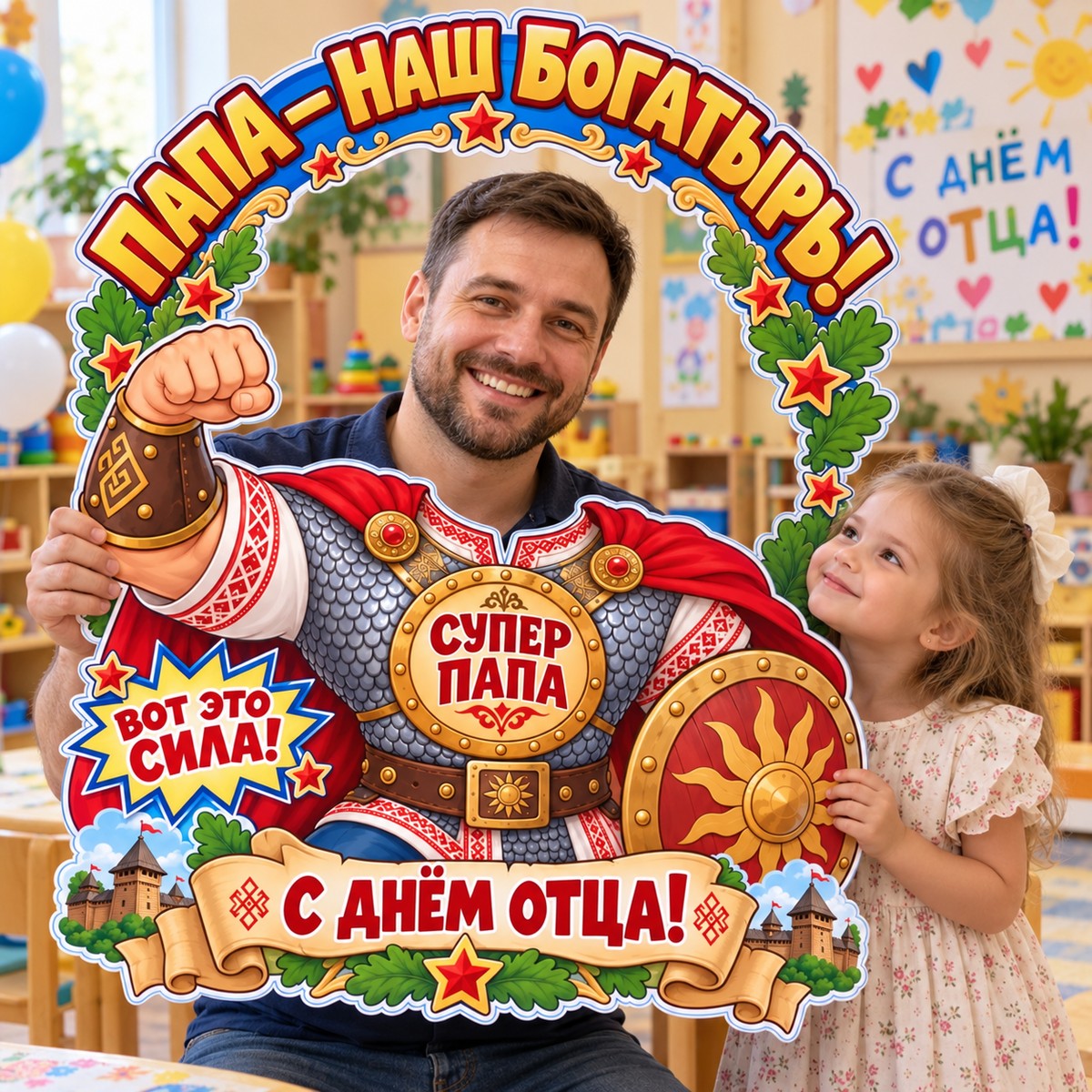 Рамка на День отца / Фотостенд «Папа — наш богатырь» — PDF-пособие для детсада