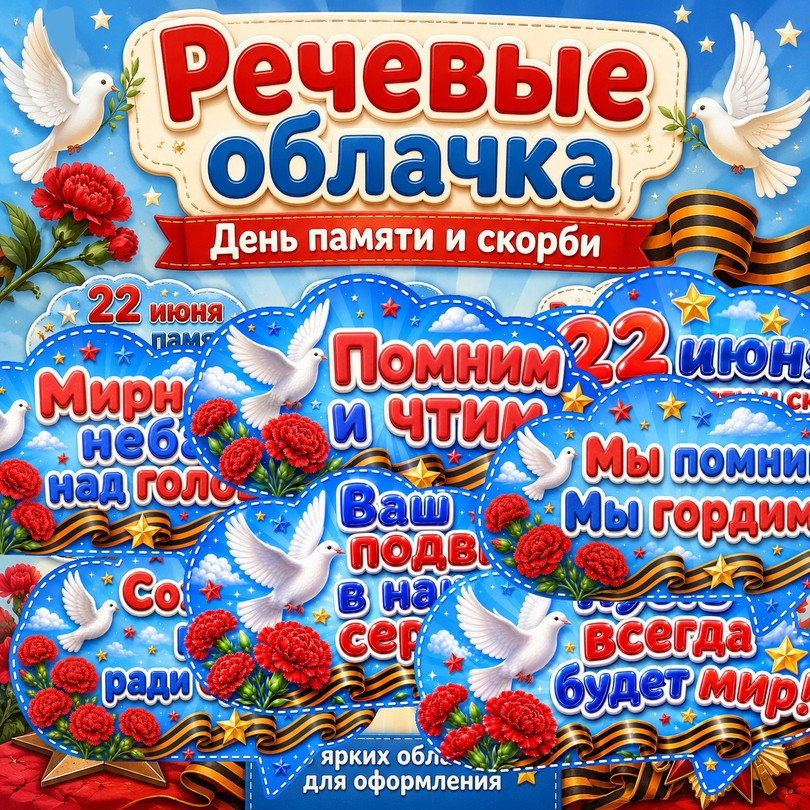 Речевые облачка на День памяти и скорби — 22 июня — PDF-пособие для детсада