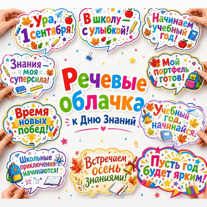 Речевые облачка «День Знаний» — 19 реплик для фотозоны 1 сентября — PDF-пособие для детсада
