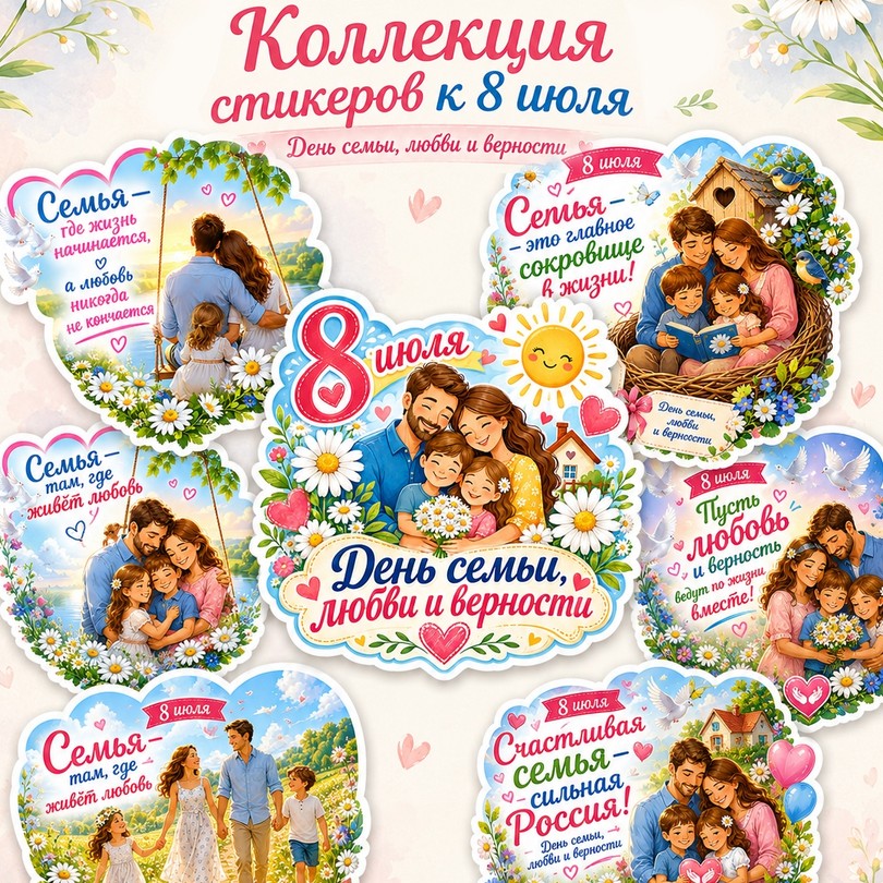 Стикеры «День семьи, любви и верности» — к 8 июля — PDF-пособие для детсада